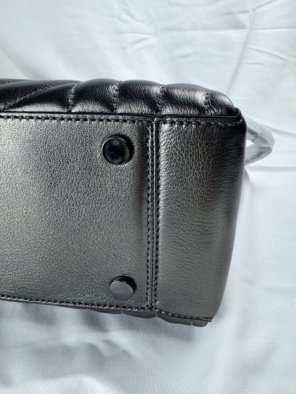 NWT Michael Kors Susan Anthracite/Gunmetal Leather Shoulder Bag w/ Chain Strap - Picture 8 of 12